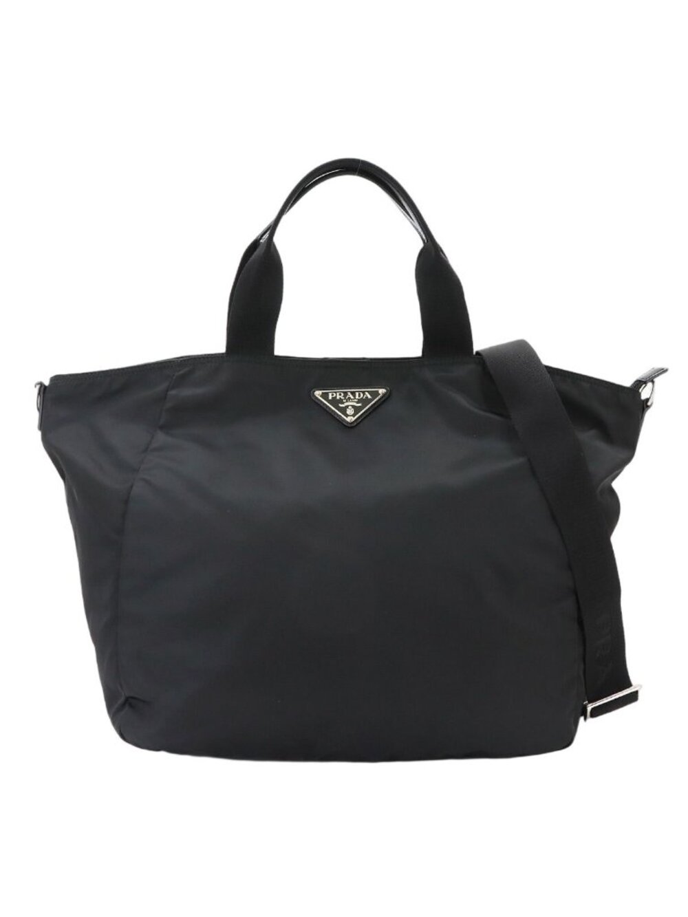 Prada 2-Way Tote Shoulder Bag Nylon Leather Nero Silver